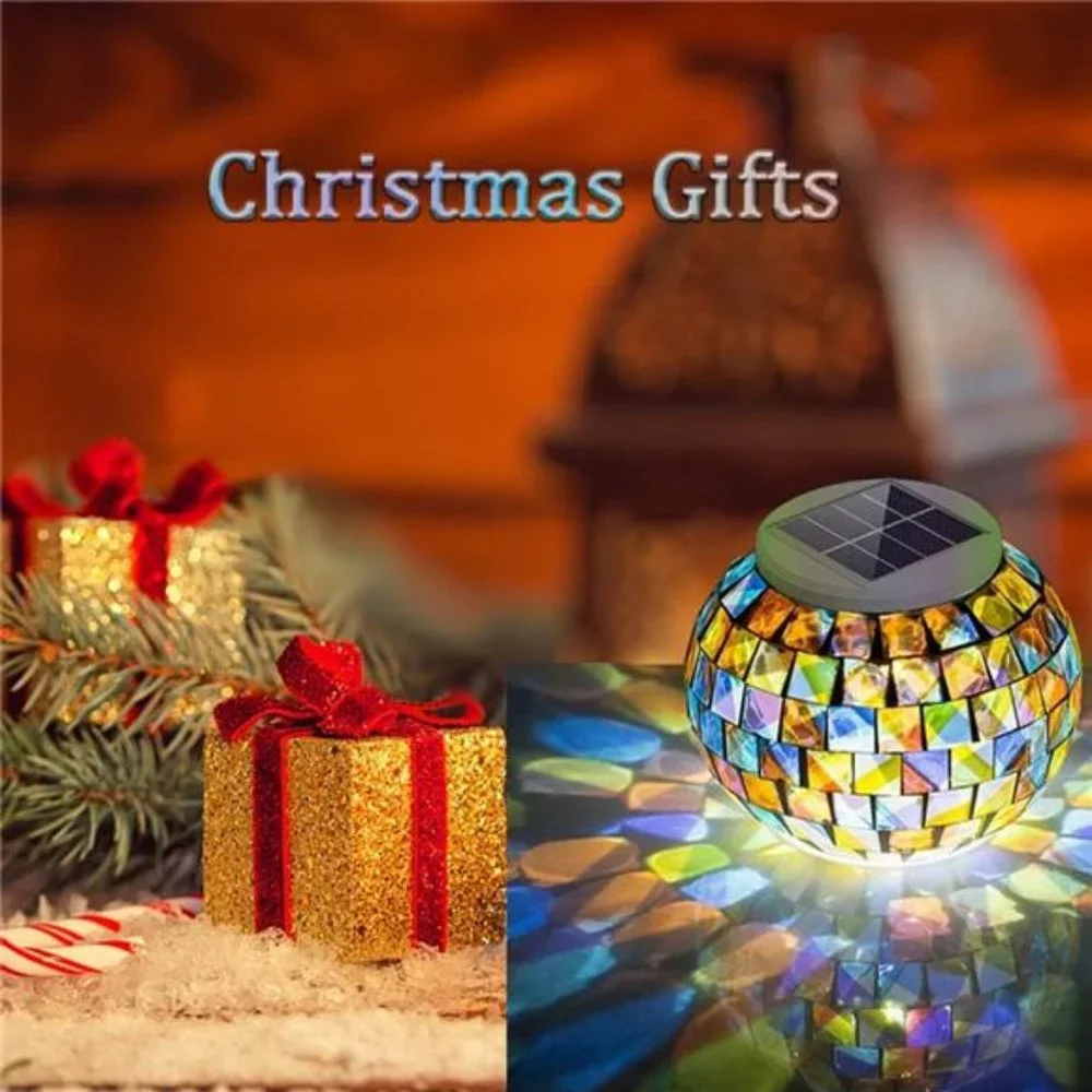 Color Changing Solar Powered Glass Ball Garden Lights, (Mosaic Glass)